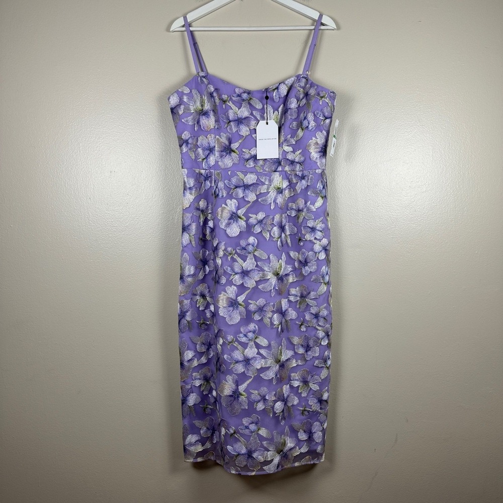Dress The Population Womens L Blakely Midi Dress Wisteria Multi Floral Purple - Picture 1 of 12